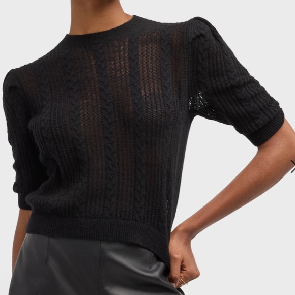 Frame Denim Tops - NEW FRAME Pointelle Cashmere Ruched-Sleeve Sweater Size: M